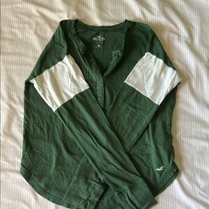 Hollister Forest Green and White Henley